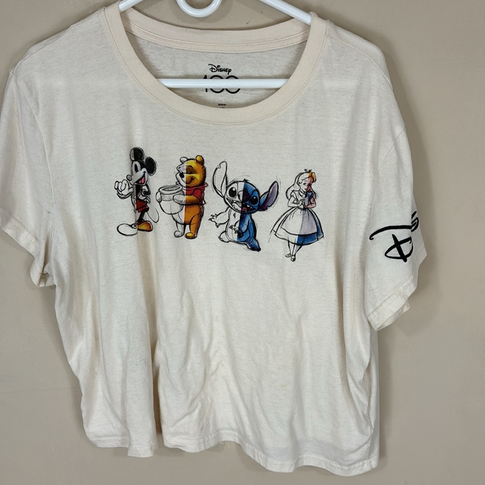 Disney 100 Cropped Tee T-shirt Mikey, Poo, Stitch, Girl Size 1X